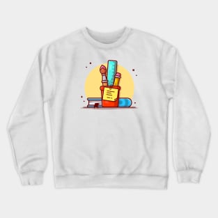 Stationery with Ruler, Pencil, Pen and Book Cartoon Vector Icon Illustration (2) Crewneck Sweatshirt